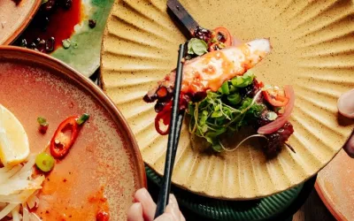  Vietnamese food plated on earthy tone crockery